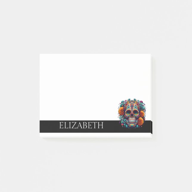 Personlig Cute Mexican Sugar Skull Halloween Post-it Block (Framsida)