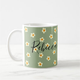 Personlig Cute Modern Daisy Mönster Grönt Kaffemugg