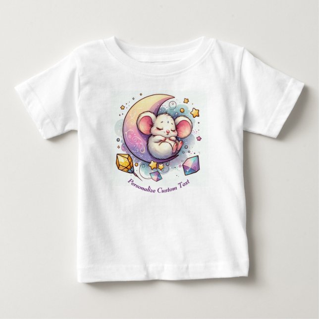 Personlig Cute Mouse sover på en halv Måne T Shirt (Framsida)