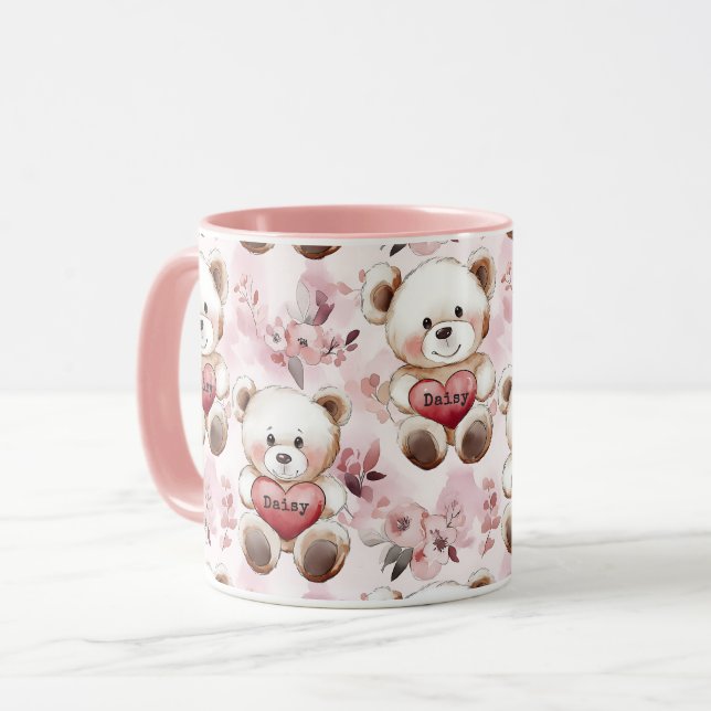Personlig Cute Nalle Valentindagen Hjärta Mugg (Framsida vänster)