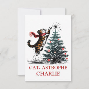 Personlig Cute Naughty Cat Julgran Roligt Tack Kort