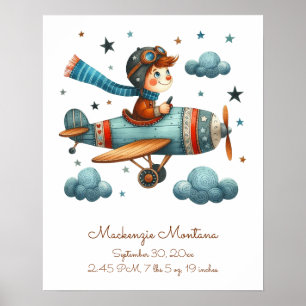 Personlig Cute Nursery Art Child som flyger Flygpl Poster