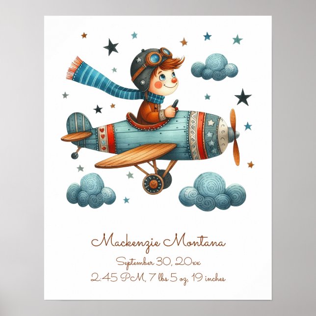 Personlig Cute Nursery Art Child som flyger Flygpl Poster (Framsidan)