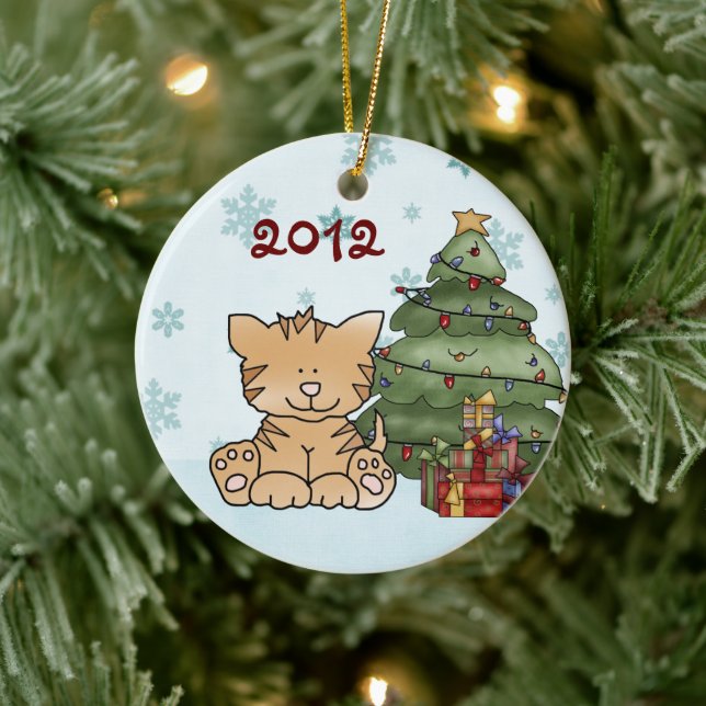 Personlig Cute Orange Cat och Julgran Julgransprydnad Keramik (Träd)