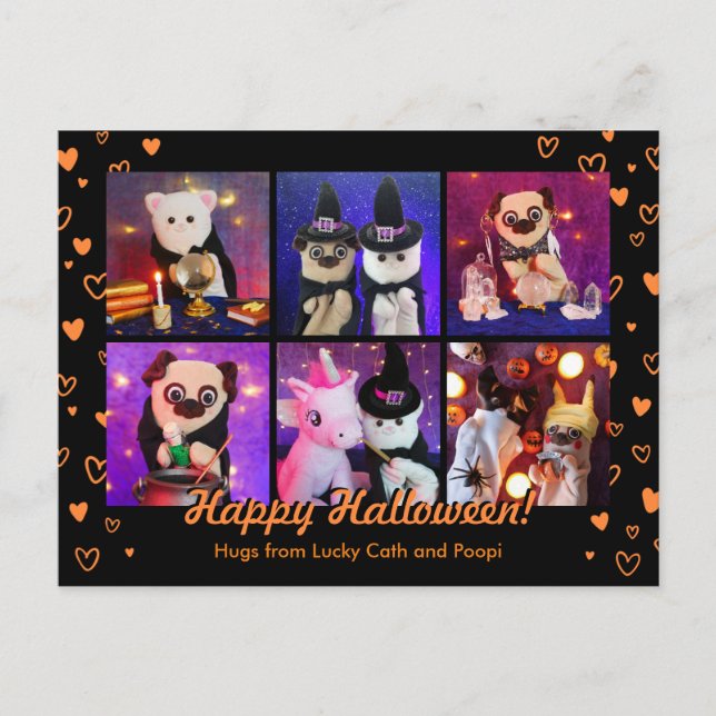 Personlig Cute Orange Hearts Halloween Photo Vykort (Framsida)