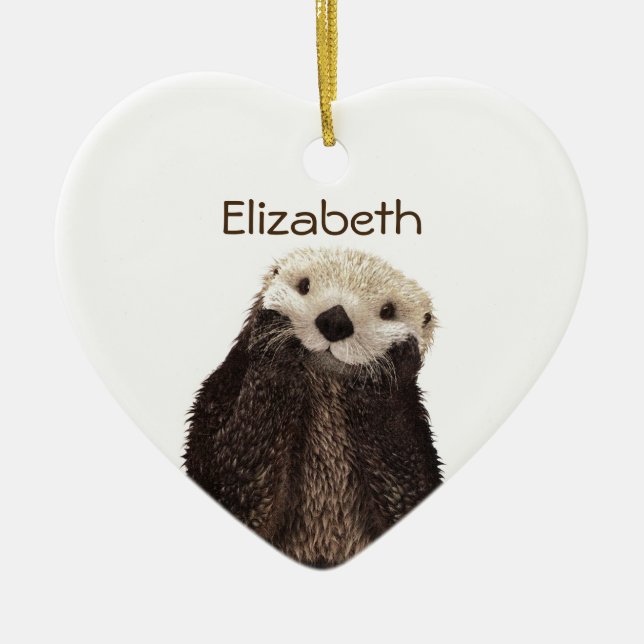 Personlig Cute Otter teckning Julgransprydnad Keramik (Framsidan)