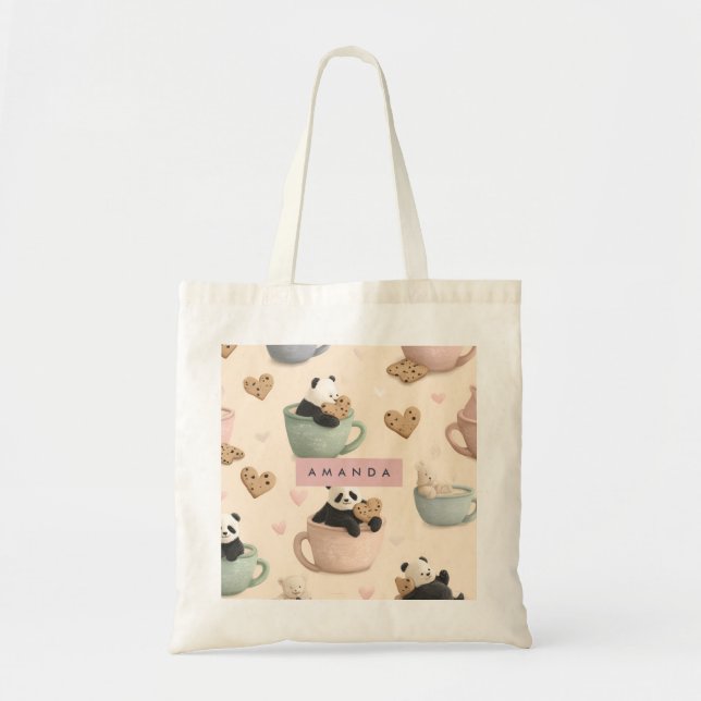Personlig Cute Panda och Bear Mönster Tygkasse (Framsidan)