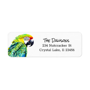 Personlig Cute Parrot Artwork Returadress Etikett