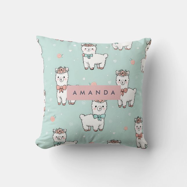 Personlig Cute Pastel Alpaca Mönster Kudde (Framsida)