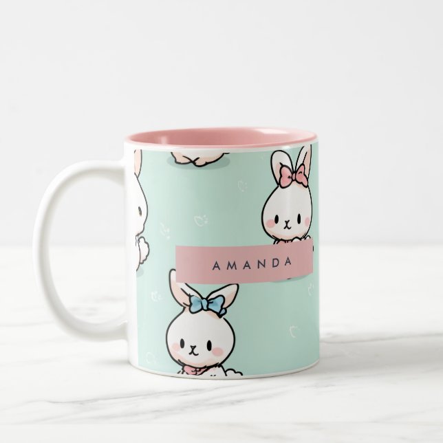 Personlig Cute Pastel Bunny Mönster Två-Tonad Mugg (Vänster)