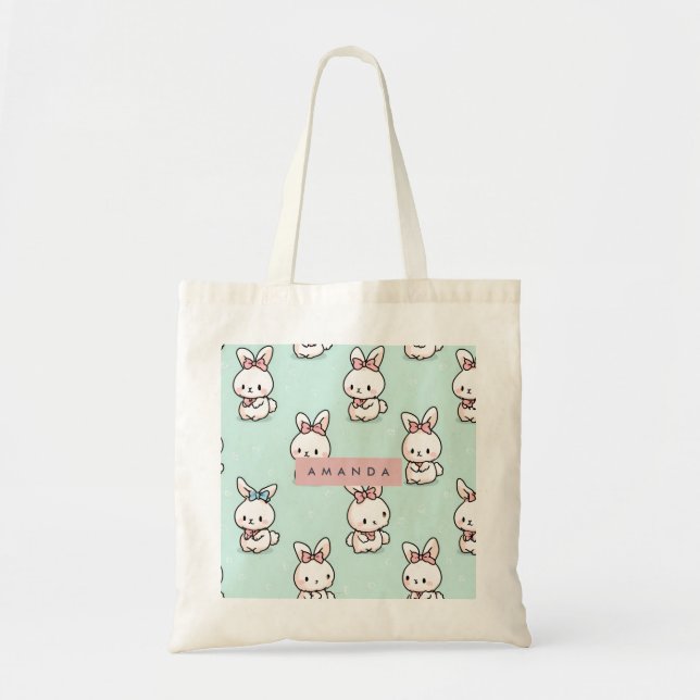 Personlig Cute Pastel Bunny Mönster Tygkasse (Framsidan)