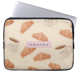 Personlig Cute Pastel Croissant Coffee Laptop Fodral