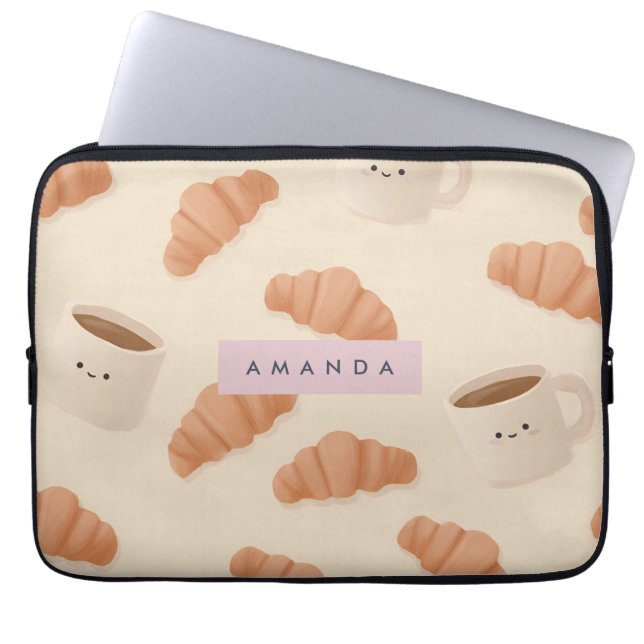 Personlig Cute Pastel Croissant Coffee Laptop Fodral (Framsidan)