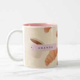 Personlig Cute Pastel Croissant Coffee Två-Tonad Mugg
