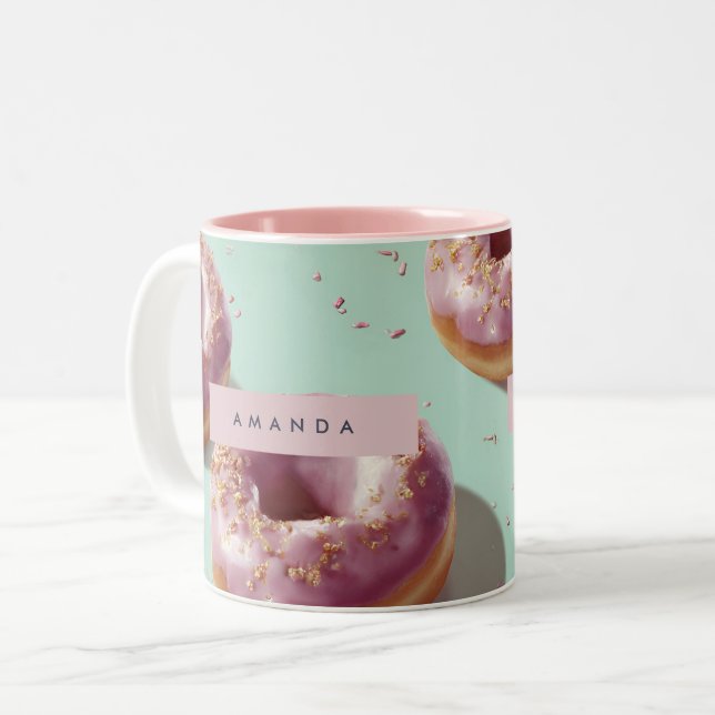 Personlig Cute Pastel Donuts & Sprinkles Två-Tonad Mugg (Framsida vänster)