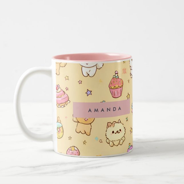 Personlig Cute Pastel Puppies Mönster Två-Tonad Mugg (Vänster)
