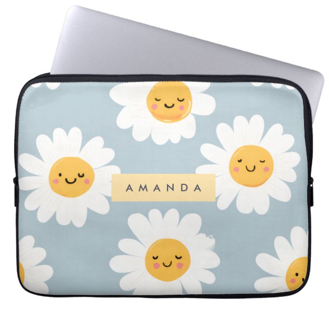 Personlig Cute Pastel Smiling Daisy Laptop Fodral (Framsidan)
