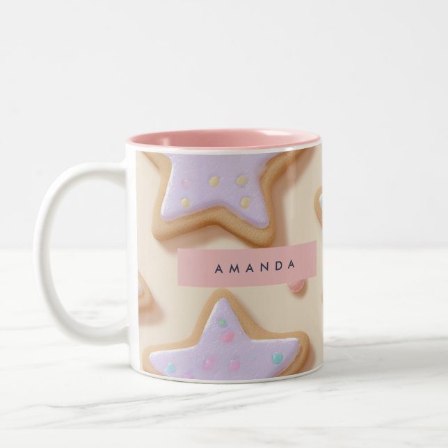 Personlig Cute Pastel Star Cookies Mönster Två-Tonad Mugg (Vänster)