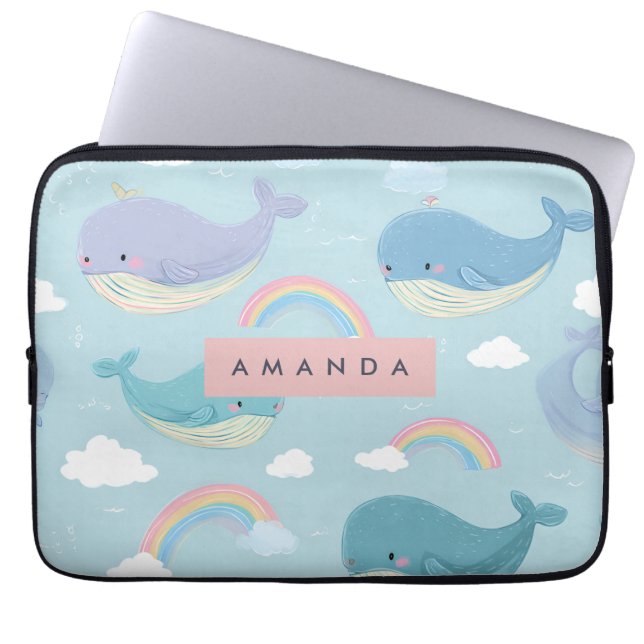 Personlig Cute Pastel Whale och Rainbow Mönster Laptop Fodral (Framsidan)