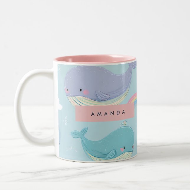 Personlig Cute Pastel Whale och Rainbow Mönster Två-Tonad Mugg (Vänster)