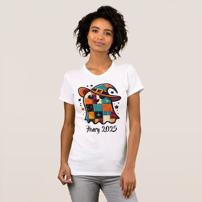 Personlig Cute Patchwork Ghost Halloween T Shirt (Hel framsida)