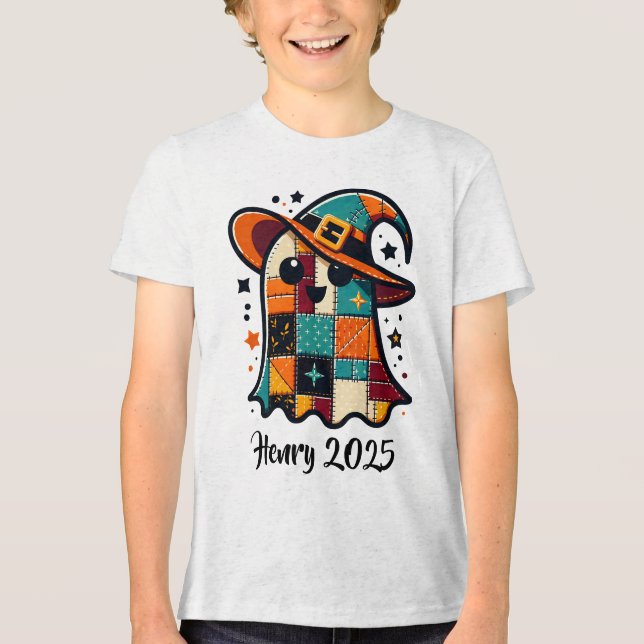 Personlig Cute Patchwork Ghost Halloween T Shirt (Framsida)
