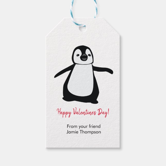 Personlig Cute Penguin Friend Barn Valentine's Presentetikett (Framsidan)