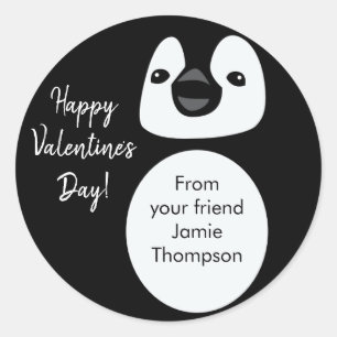 Personlig Cute Penguin Friend Barn Valentine's Runt Klistermärke