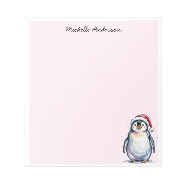 Personlig Cute Penguin i jultomten Anteckningsblock (Framsida)