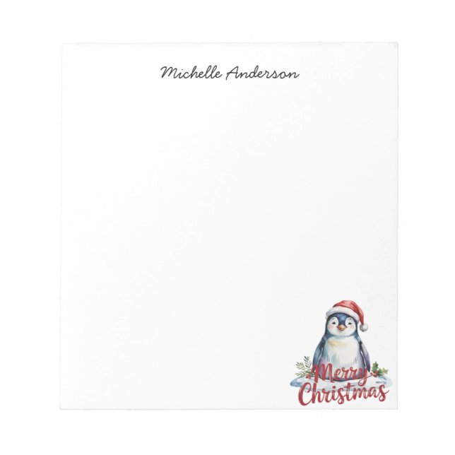 Personlig Cute Penguin i jultomten Anteckningsblock (Framsida)