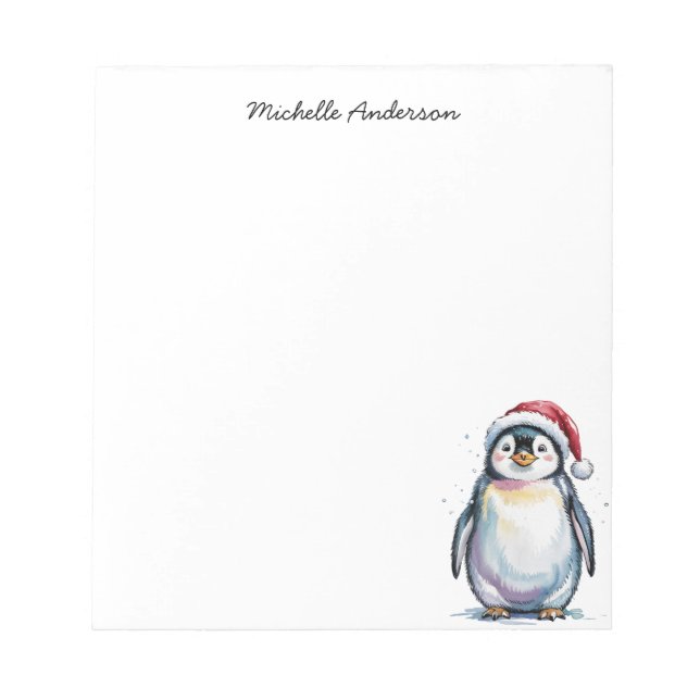 Personlig Cute Penguin i jultomten Anteckningsblock (Framsida)