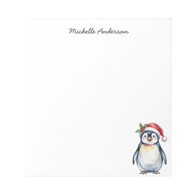 Personlig Cute Penguin i jultomten Anteckningsblock (Framsida)