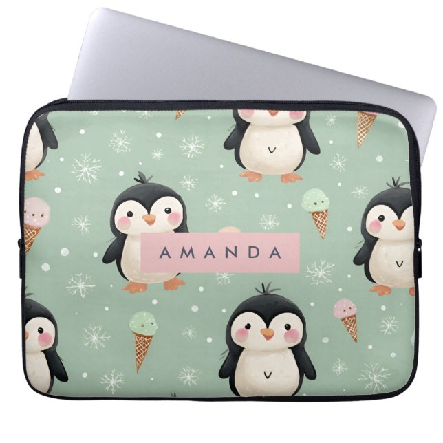 Personlig Cute Penguin & Ice Cream Mönster Laptop Fodral (Framsidan)