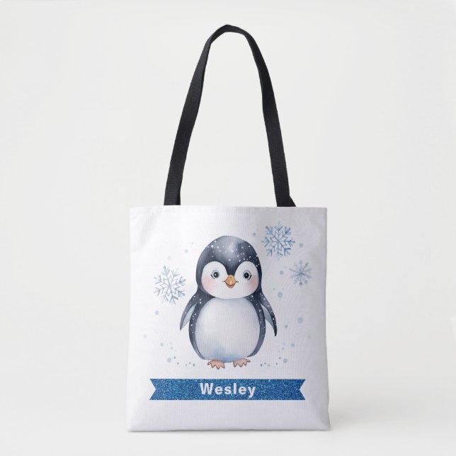 Personlig Cute Penguin Kids Tote Bag Tygkasse (Framsida)