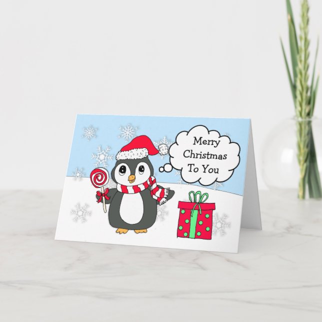 Personlig Cute Penguin på vinterjulen Kort (Framsida)
