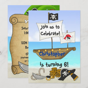 Personlig Cute Pirat Boy's Beach Birthday Inbjudningar