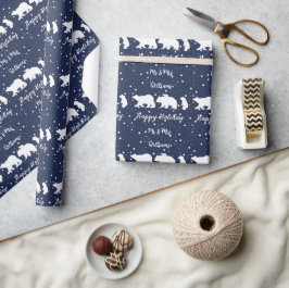 Personlig Cute Polar Bear Family Blue Presentpapper