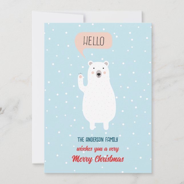 Personlig Cute Polar Bear säger Hej Julkort (Framsida)