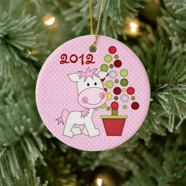 Personlig Cute Pony och Julgran Julgransprydnad Keramik (Träd)