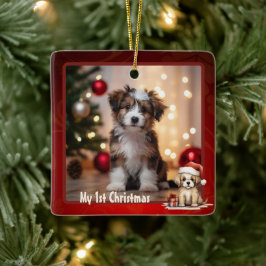 Personlig Cute Puppy Hund 1:a julfoto Julgransprydnad Keramik