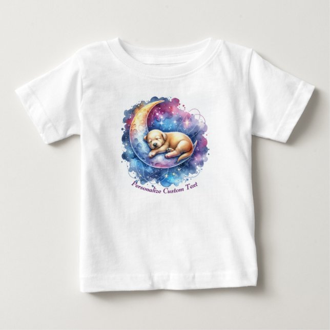 Personlig Cute Puppy Hund Spipande på halva Måne T Shirt (Framsida)