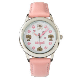 Personlig Cute Puppy Hundar, Tass avtryck, Hjärter Armbandsur