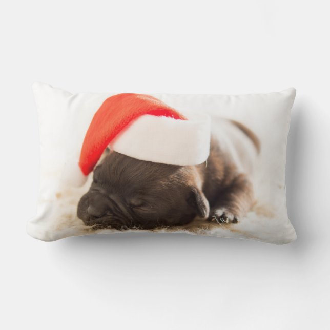 Personlig Cute Puppy Photo med Santa Hat Lumbarkudde (Framsida)