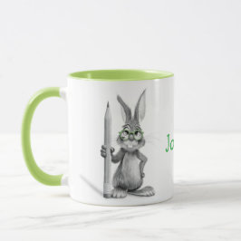Personlig Cute Rabbit Mugg med Grönt Handle