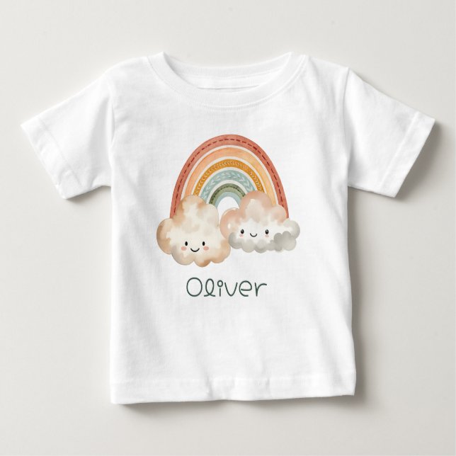 Personlig Cute Rainbow & Clouds Småbarn T-Shirt (Framsida)