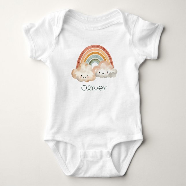 Personlig Cute Rainbow & Clouds T Shirt (Framsida)