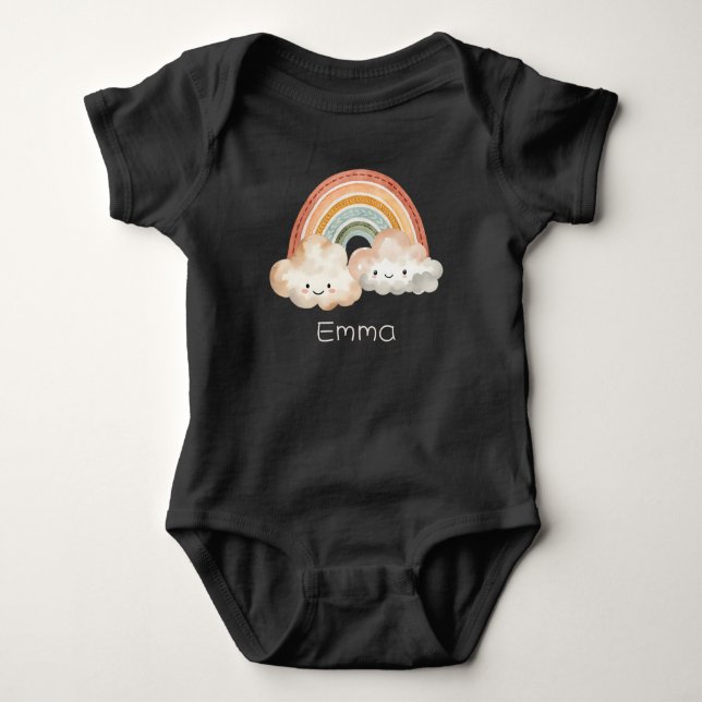 Personlig Cute Rainbow & Clouds T Shirt (Framsida)