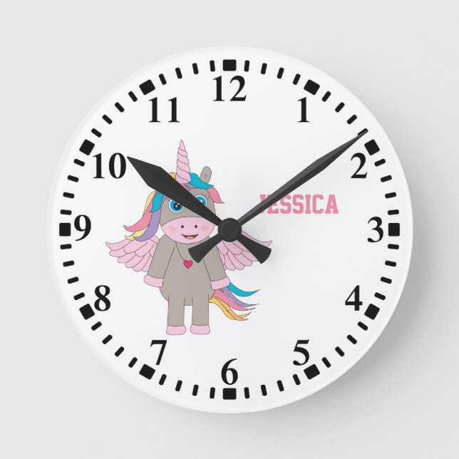 Personlig Cute Rainbow Unicorn Design Rund Klocka (Framsida)