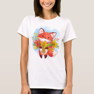 Personlig Cute Red Fox med Höst löv T Shirt
