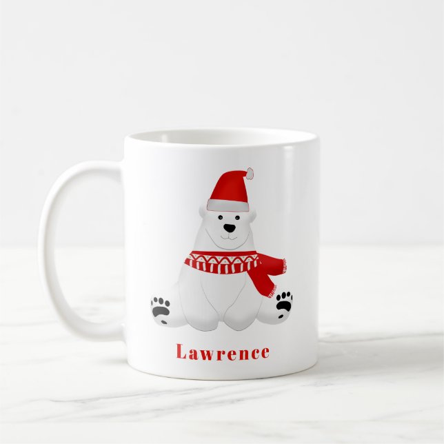 Personlig Cute Red Polar Bear Helgdag jul Kaffemugg (Vänster)